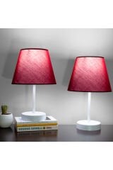 Bordo Modern Ikili Yatak Odası Abajur Beyaz Ayaklı Masa Lambası