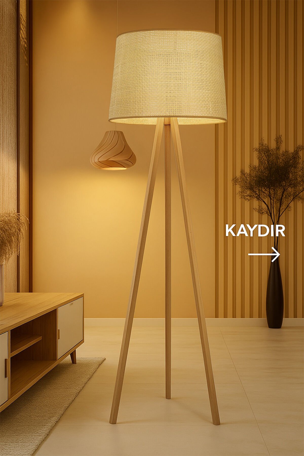 Doğal Rattan Hasır Ahşap Lambader