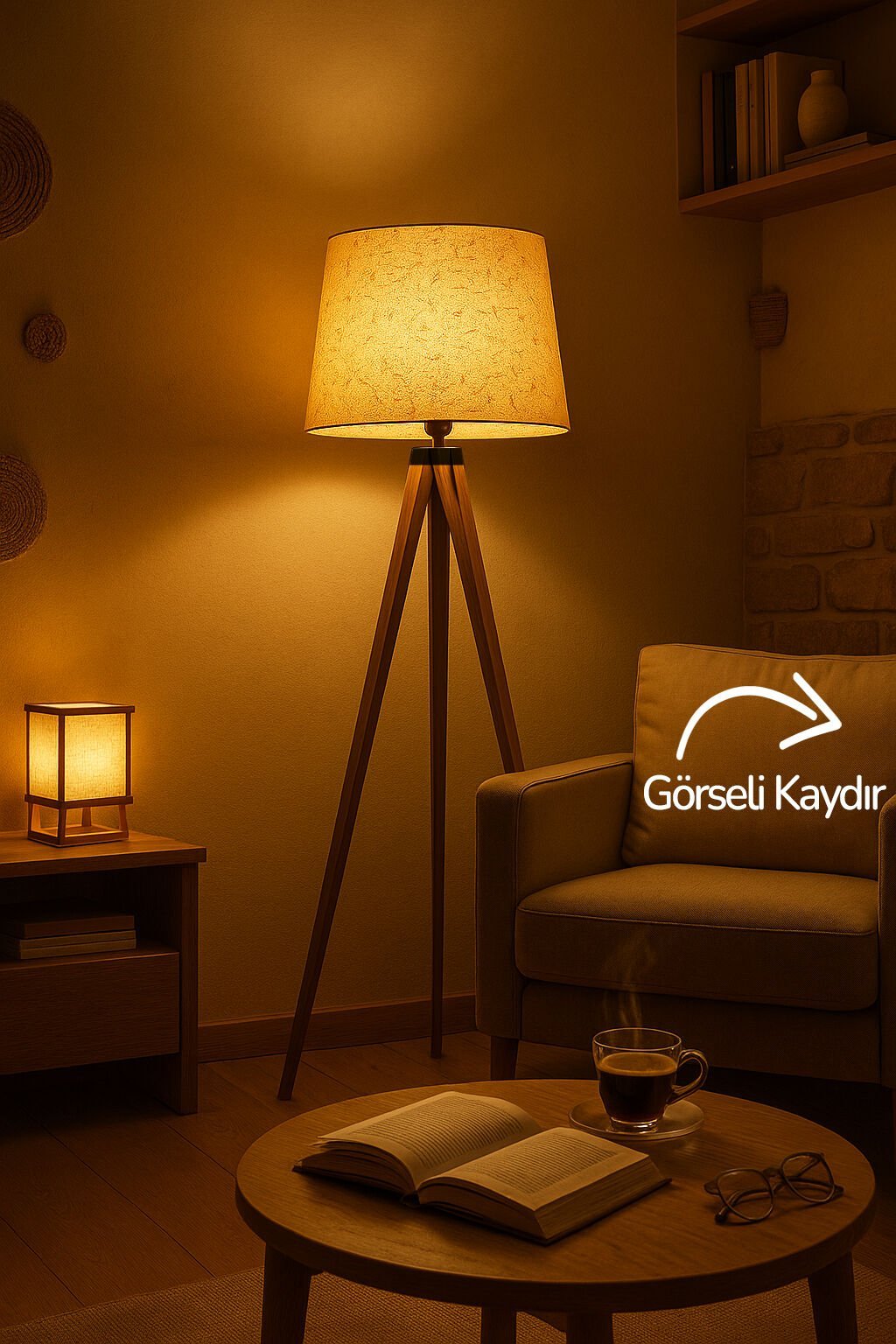 Doğal Muz Ağacı Lifli Ahşap Lambader