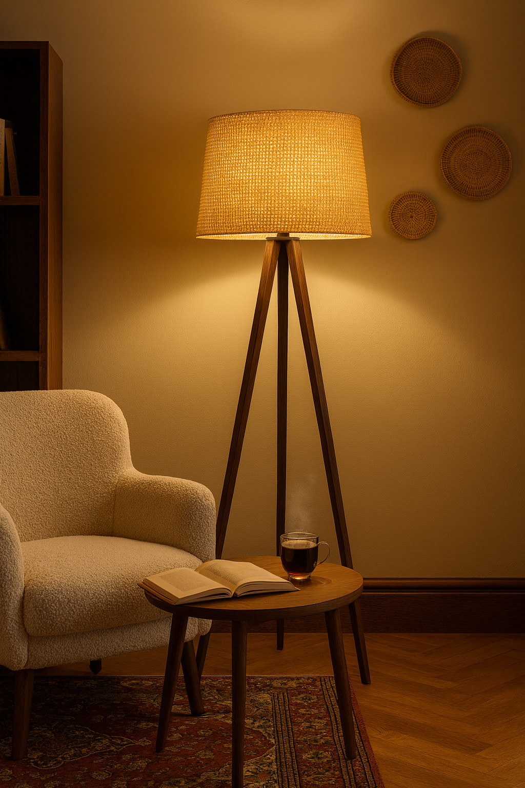 Ceviz Rattan Hasır Ahşap Lambader