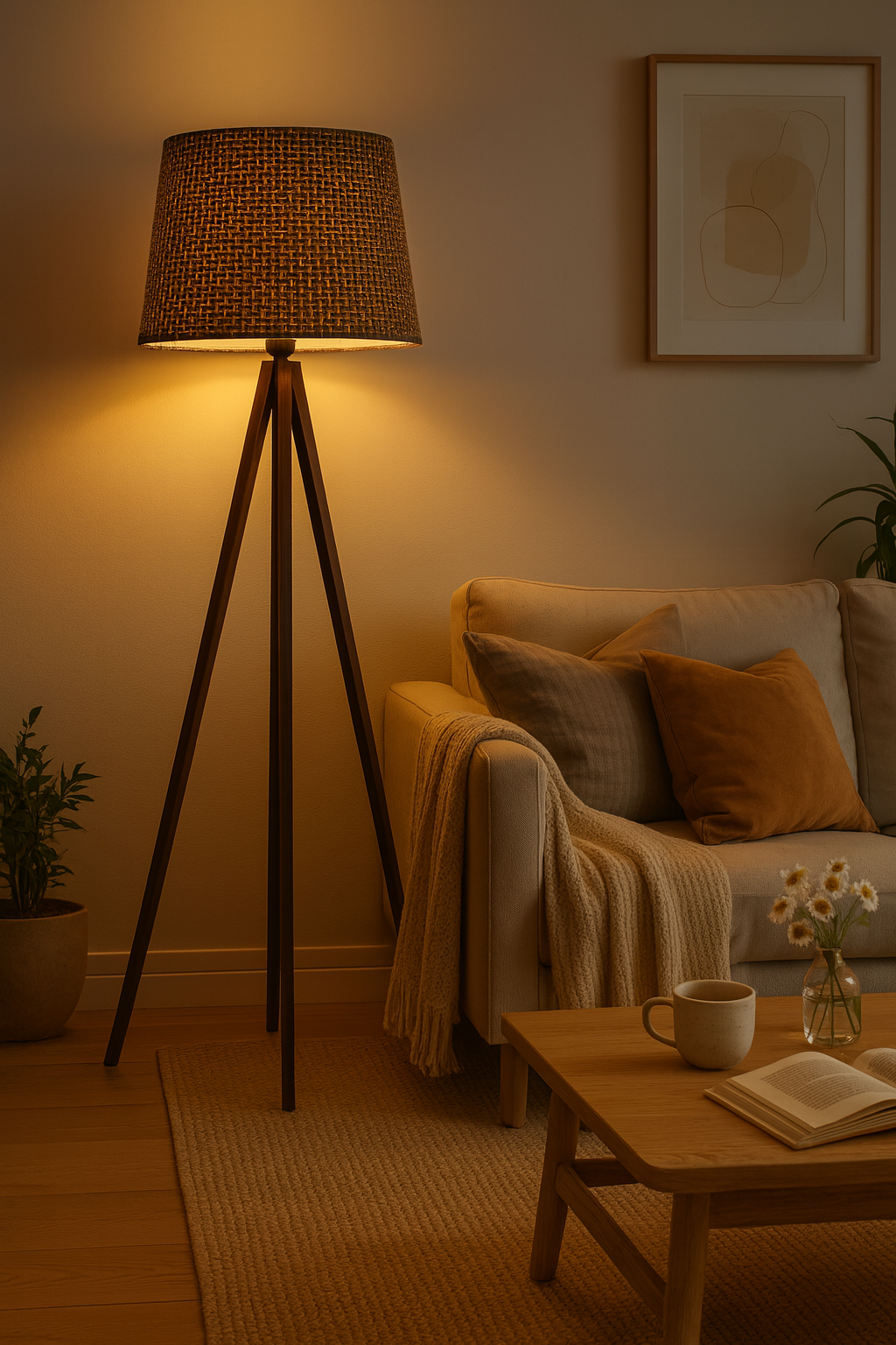 Ceviz Hasır Kahve Ahşap Lambader