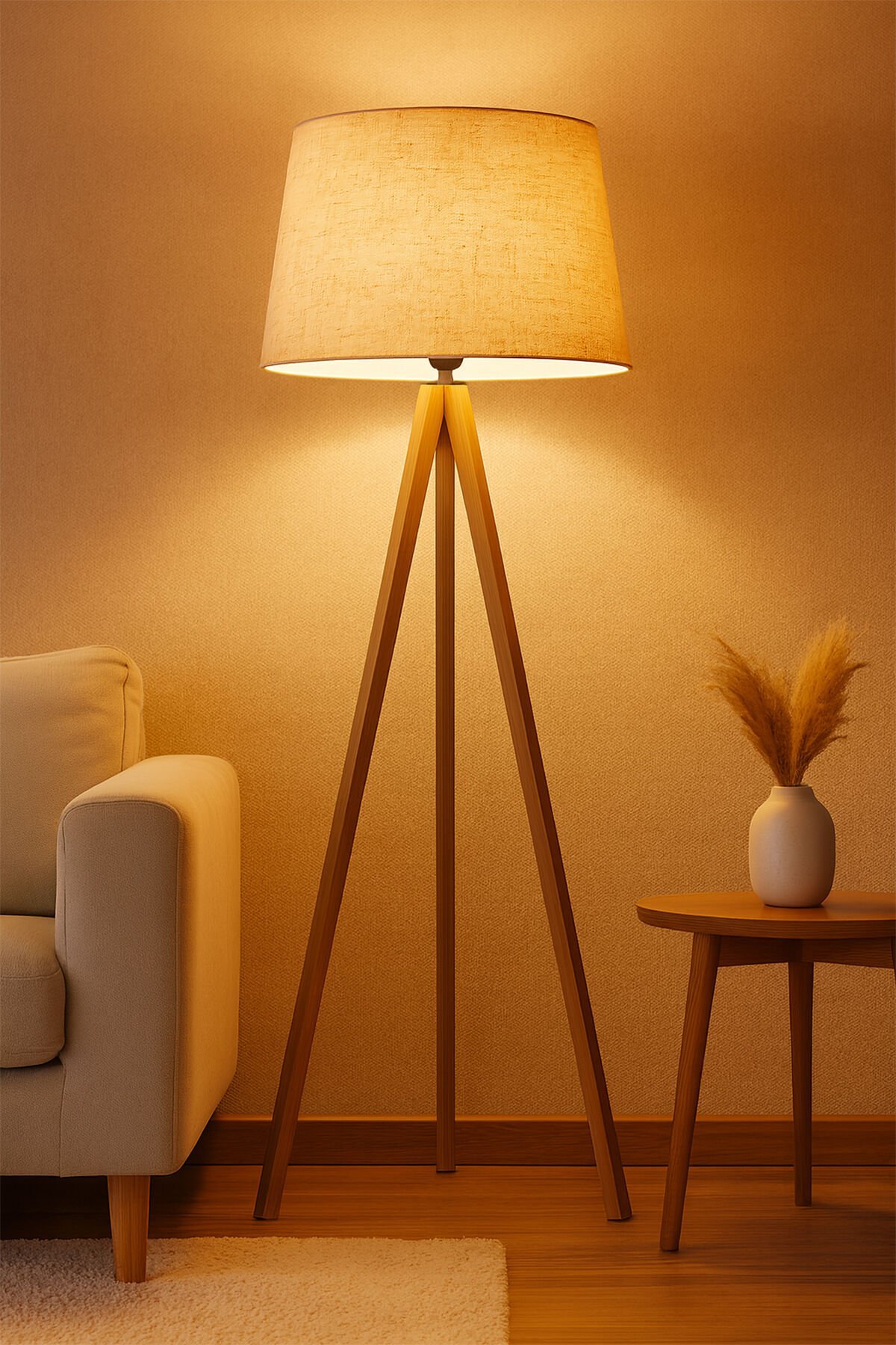 Doğal Dora Kumaş Ahşap Lambader