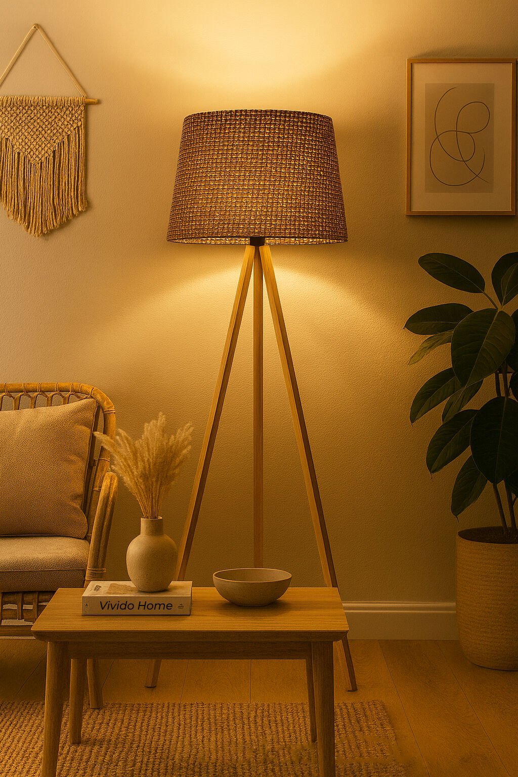 Doğal Hasır Kahve Ahşap Lambader