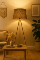 Doğal Hasır Kahve Ahşap Lambader